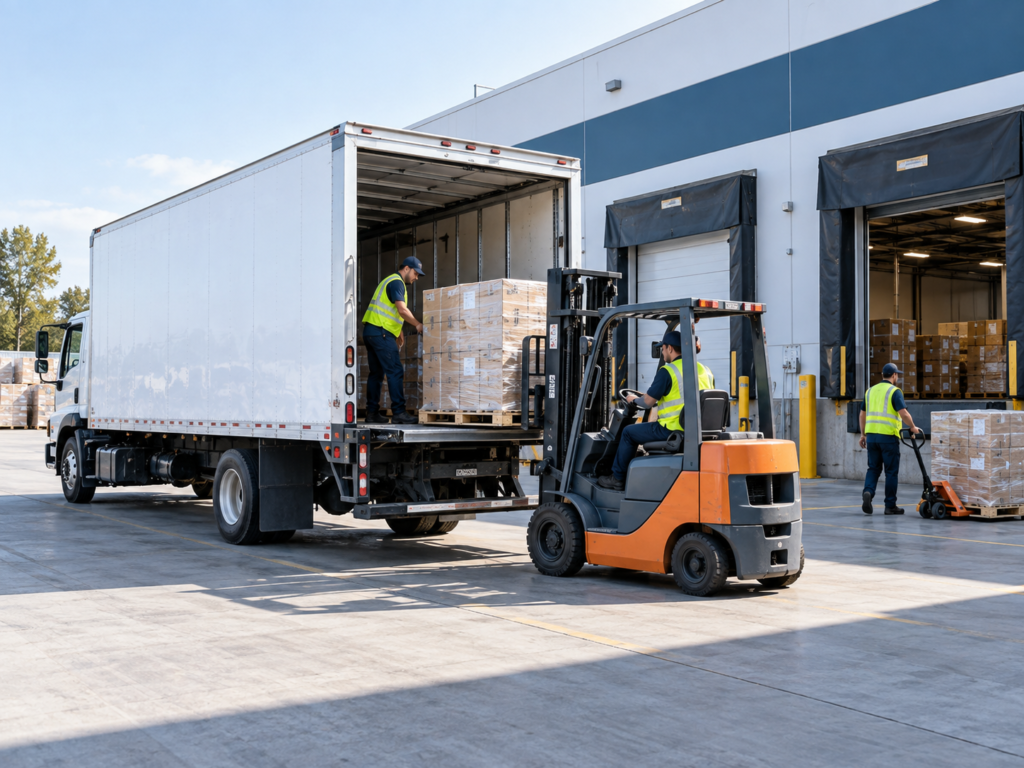 Ground freight truck at distribution warehouse