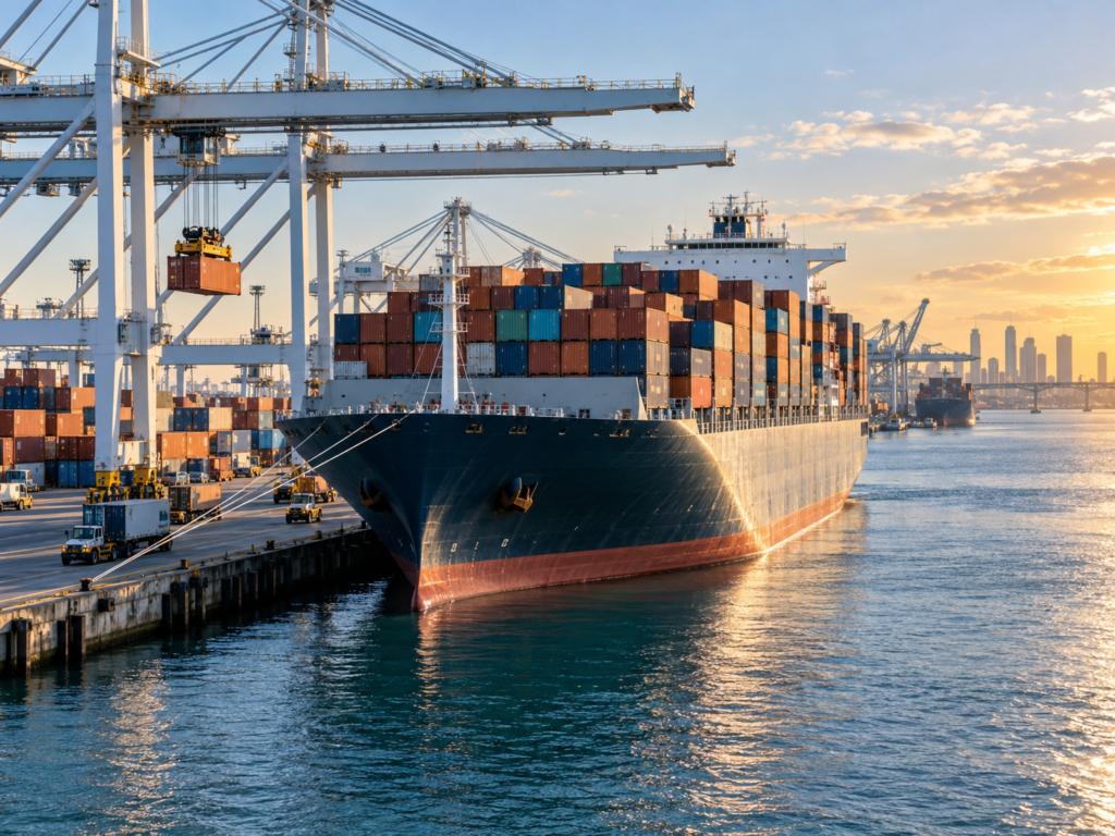 Ocean freight container ship at port
